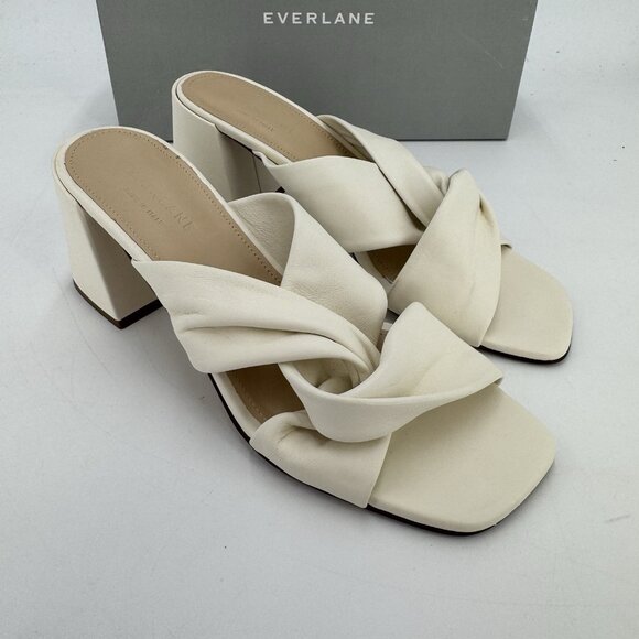 Everlane Shoes - Everlane The Day Twist Heel Sandals sz 9 Parchment Slip-on Leather Block Heel